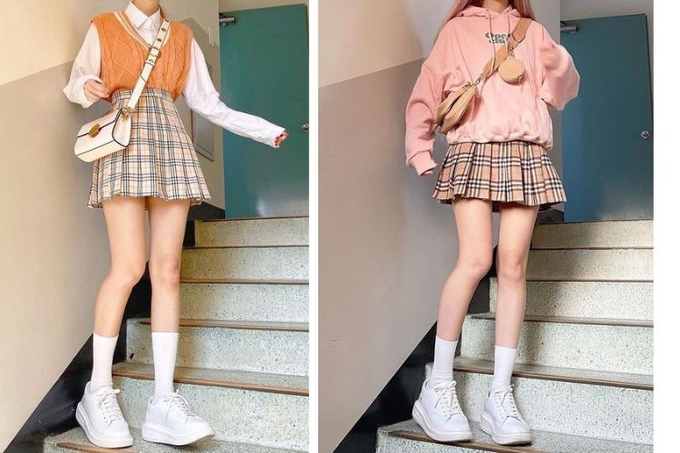 chân váy xếp ly ngắn đi giày gì